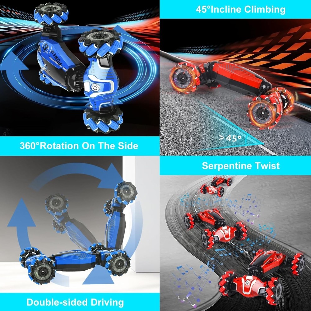RC Gesture Stunt Car, Multifunctional Rotary Deformation Remote Control Car- Red
