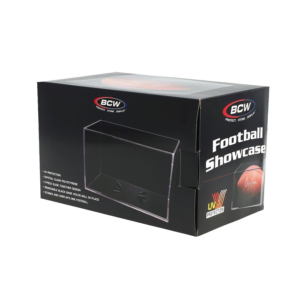 BCW Clear Plastic UV Protected Football Holder Black Stand Display Cube Case
