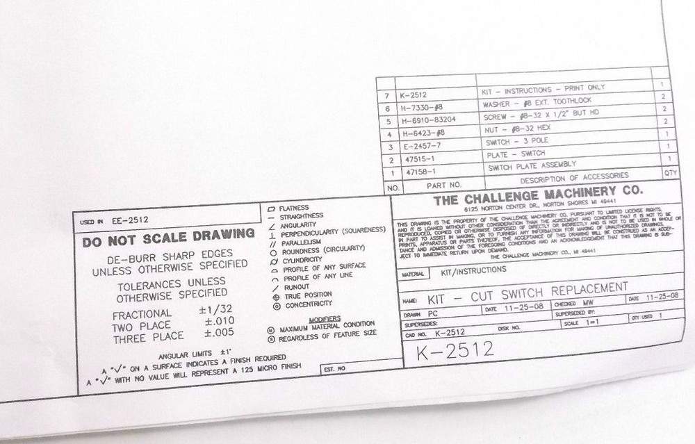 Challenge K-2512 Cut Switch Replacement Kit - Prepaid Shipping (K2512)