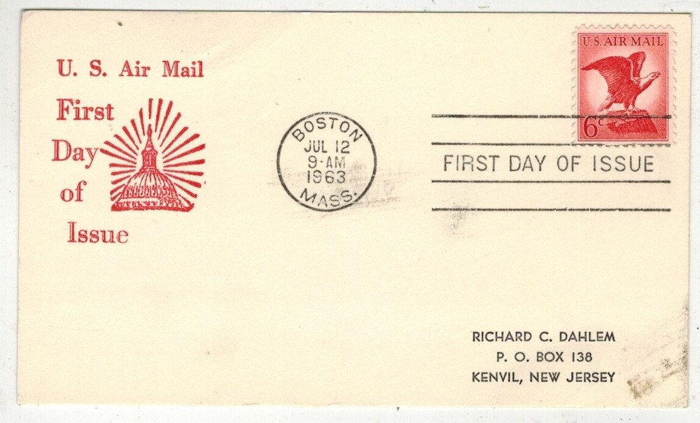 1963 EAGLE AIRMAIL FDC C67 UNLISTED DAHLEM POSTCARD BOSTON MASS