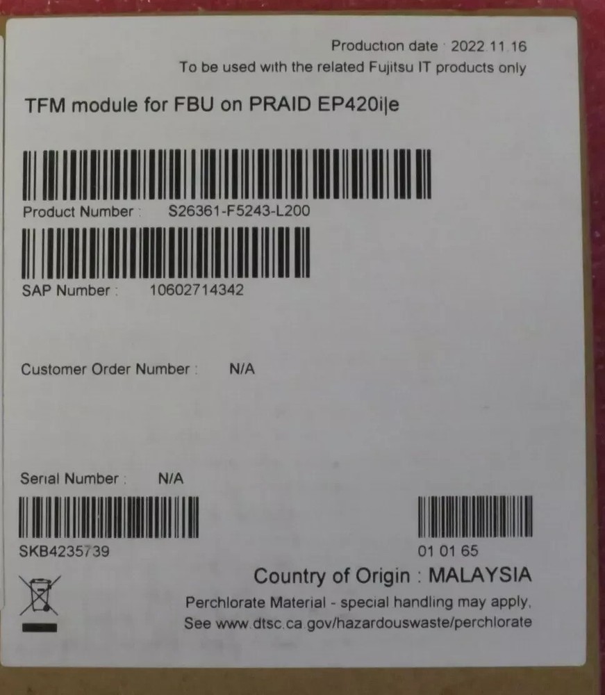 Fujitsu Primergy TFM Module for PRAID EP420i/e RAID Controller S26361-F5243-L200
