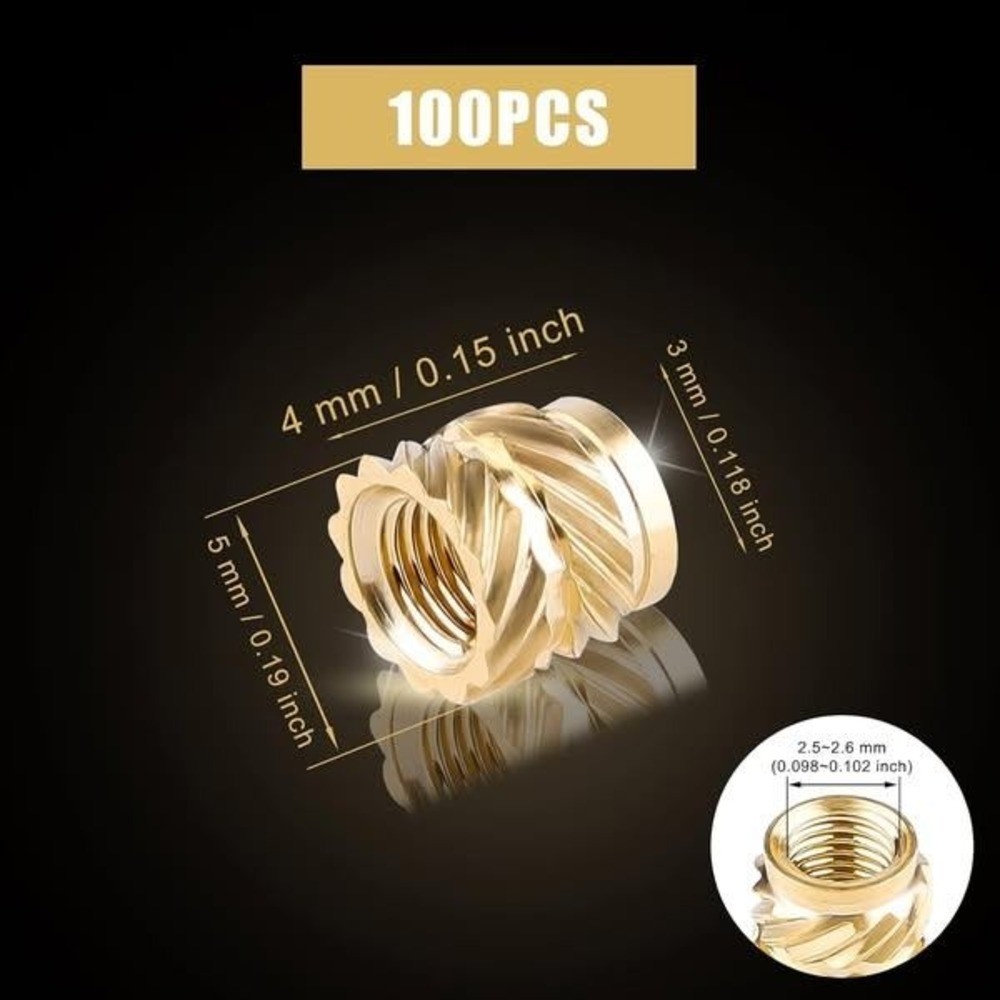 400 Pcs Heat Insert Threaded Nut, 3D Printing Brass Insert Nuts, M3 x 5 x 4mm