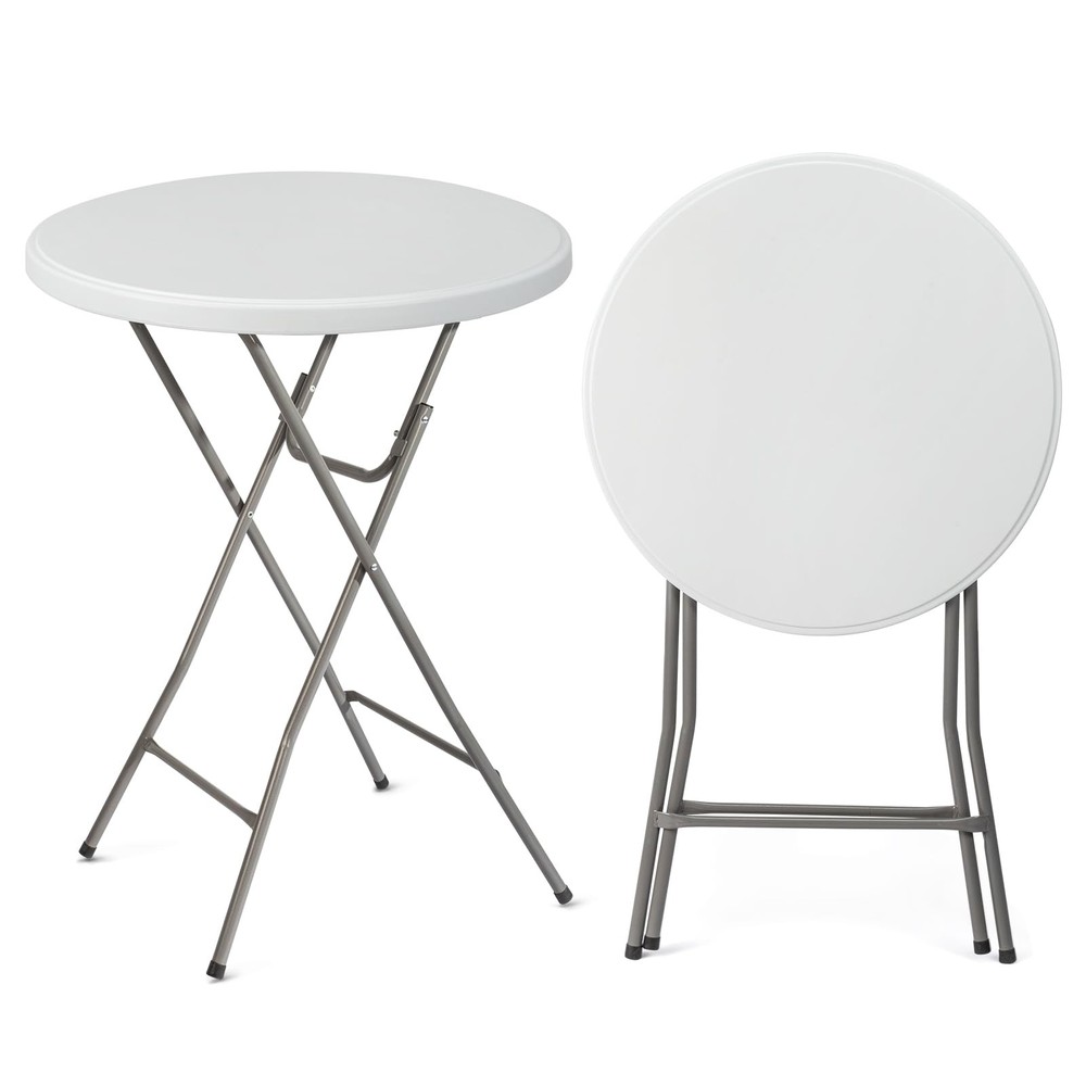 VINGLI 32" Plastic Folding Round Table Bar Height, HDPE Matrial 32“, White