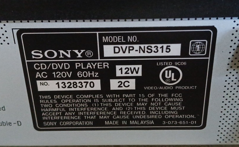 Sony DVP-NS315 DVD / CD Player Progressive Scan