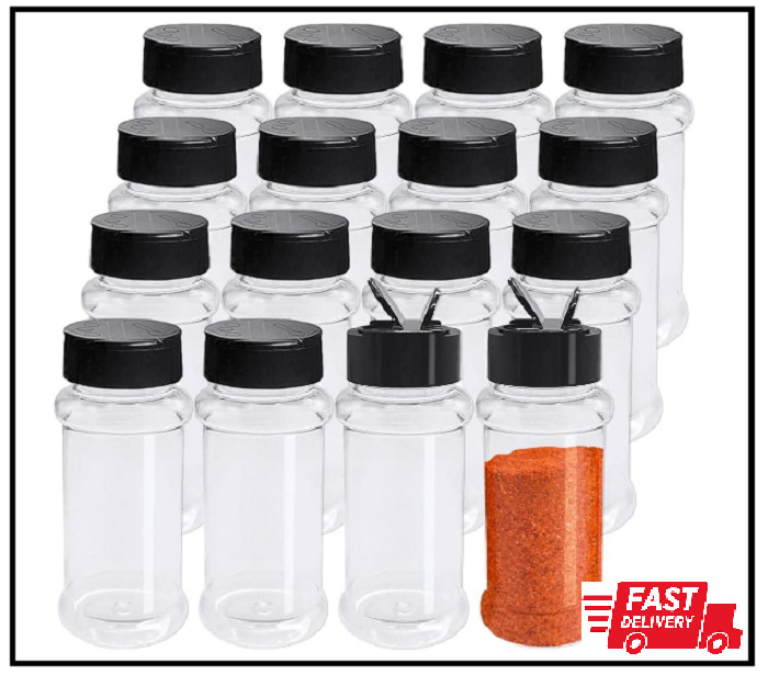 16 Pack 3.4Oz Plastic Spice Bottles - Empty Reusable Jars for Herbs & Powders