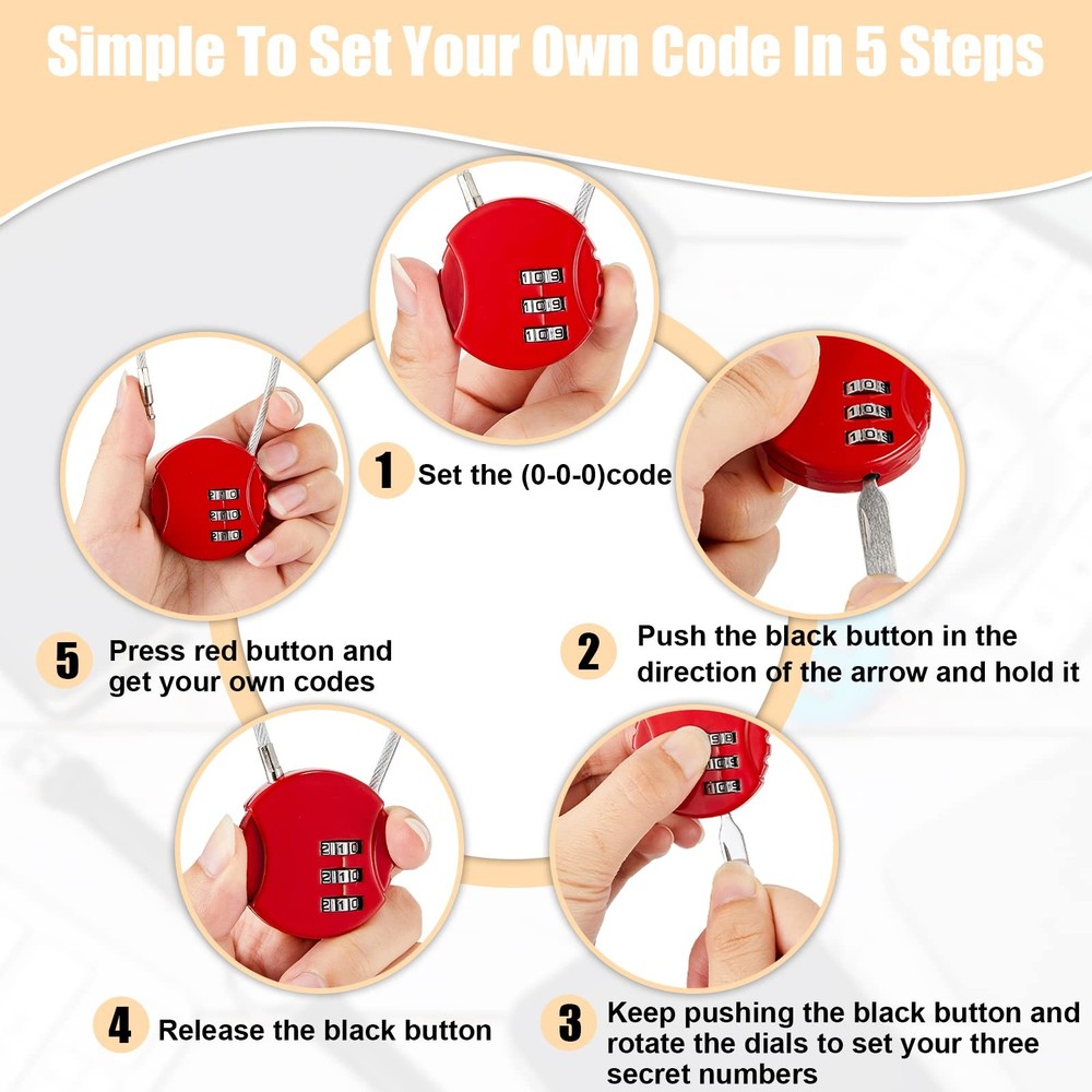 3 Pieces Cable Luggage Locks 3 Digit Combination Locks Combo Locks Wire Strol...