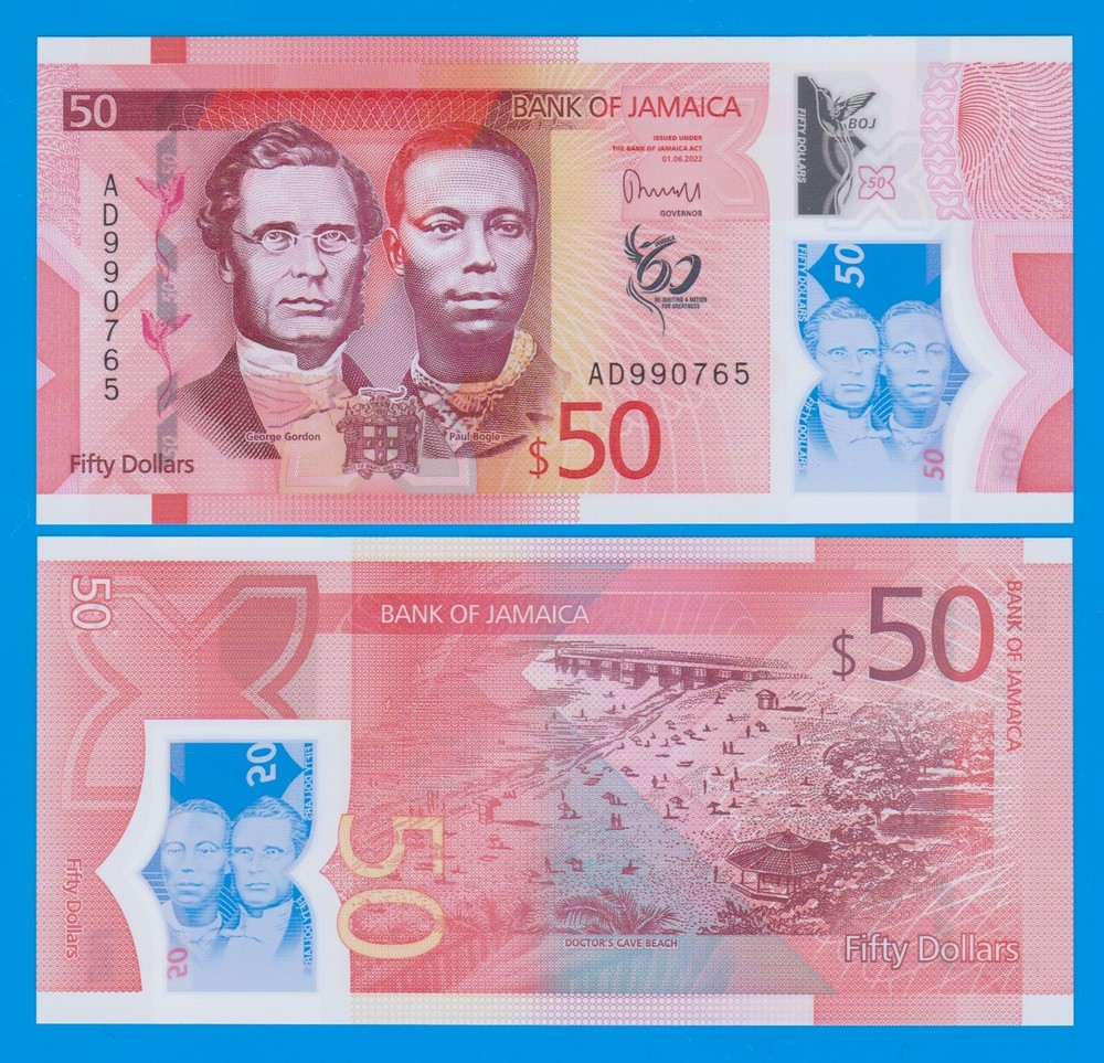 Jamaica 50 Dollar P 96 New 2022 Polymer UNC