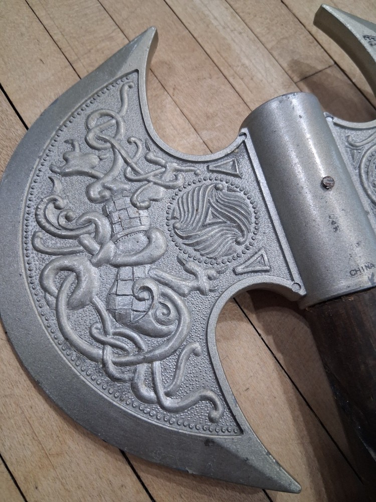 Double Head Decorative Battle Axe Wall Display 24 Inch Engraved Blades