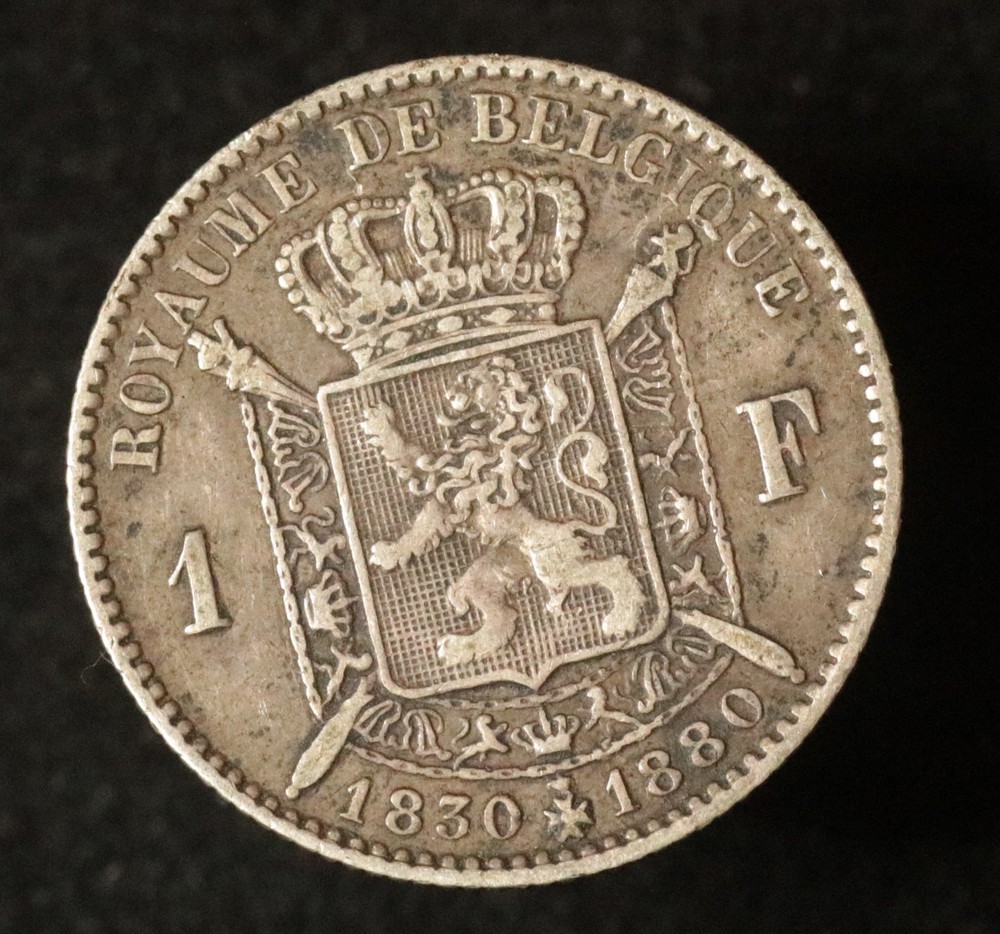 Belgium 1880 1 Franc - Silver - 50th Anniversary