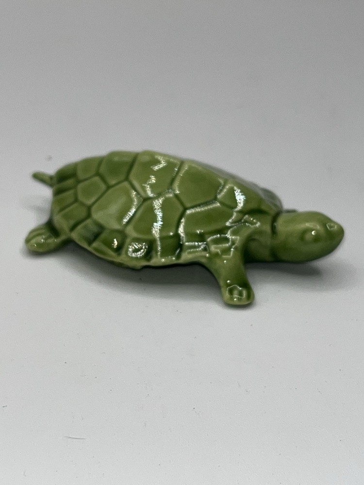 Miniature Ceramic Glossy Glaze Green Turtle Figurine Signed Manelsh