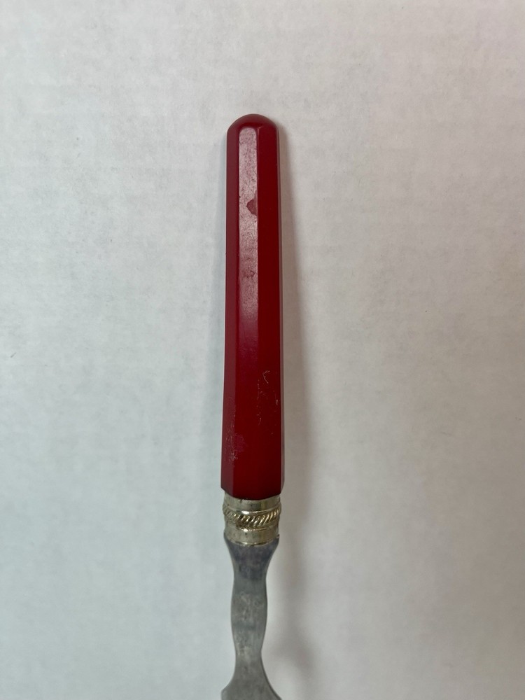 BAKELITE Vintage Large Stainless Steel SERVING FORK with Red BAKELITE HANDLE
