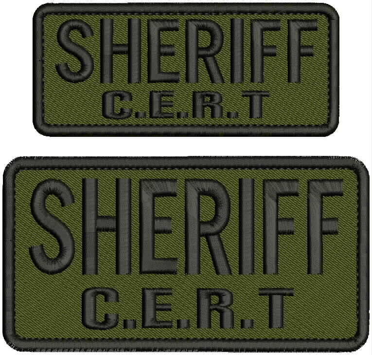 SHERIFF CERT  embroidery patch 3x6 and 2x5 hook on back od green