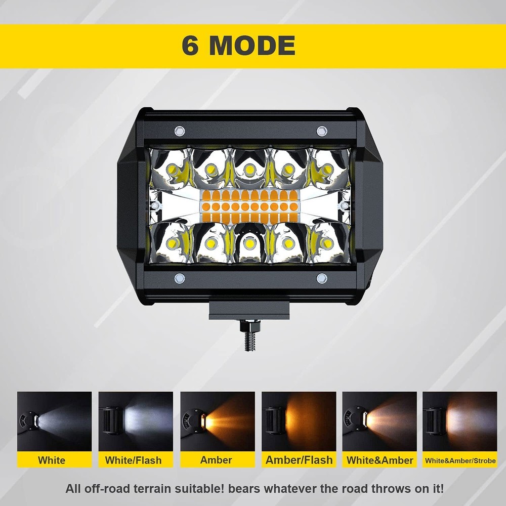 4x 4inch Amber LED Work Light Strobe Light Reverse Fog Lights For SUV ATV