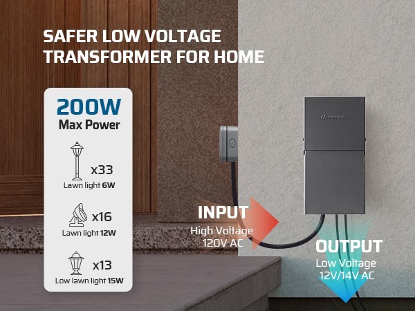 DEWENWILS 200W Low Voltage Landscape Transformer with Photocell Timer 5 Modes