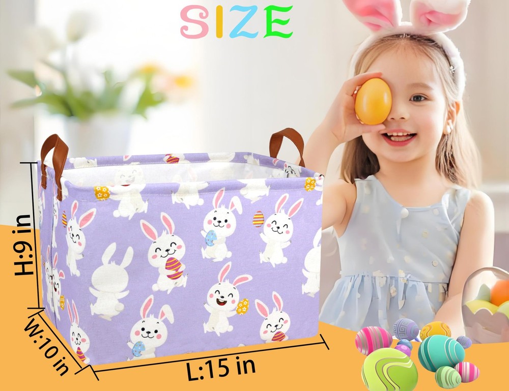 BOOHIT Rectangle Empty Easter Baskets Boy Large Toy Storage Bin Girls collaps...