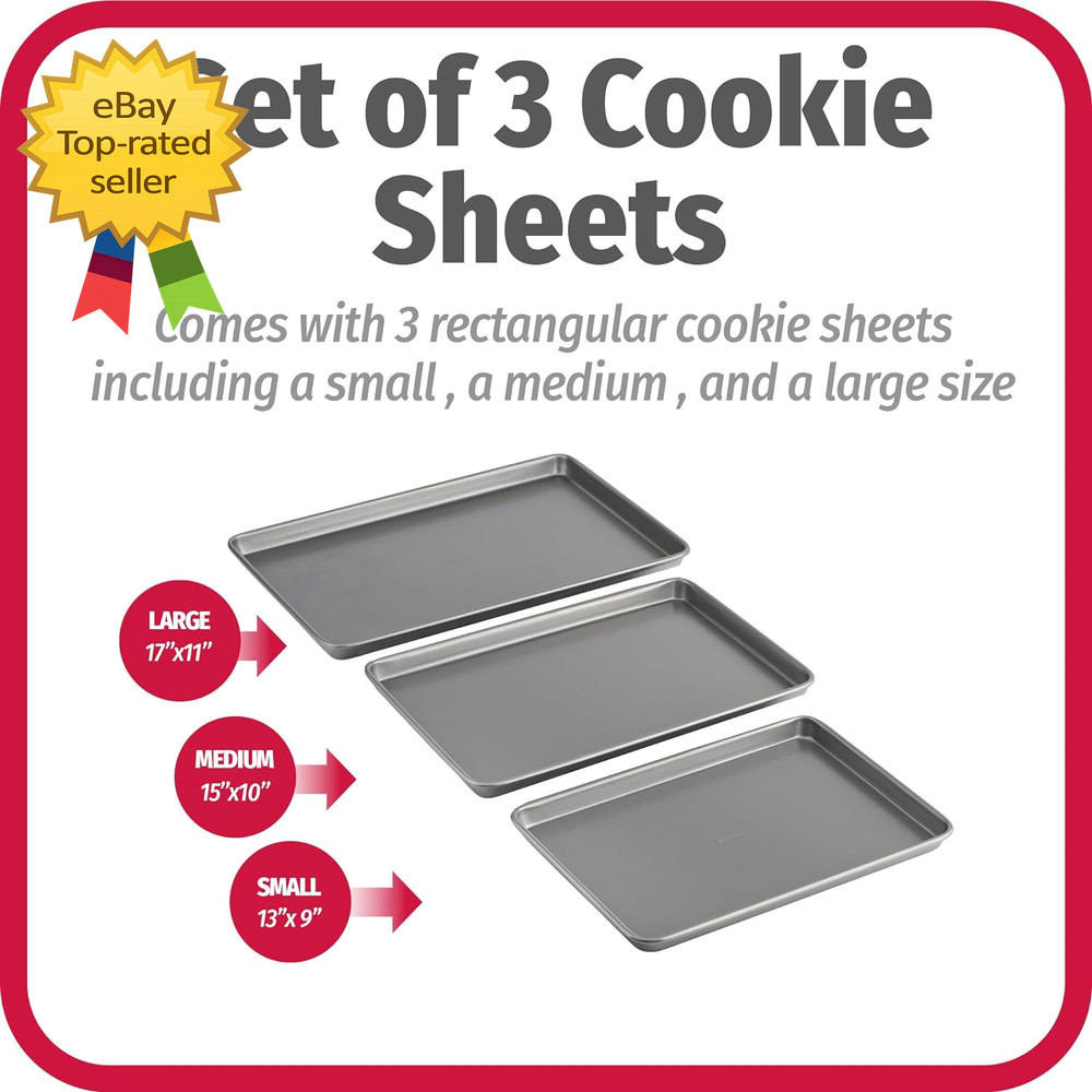 Everyday Nonstick Baking Sheet Set 3 Pack Includes One Small Medium and Large Pa