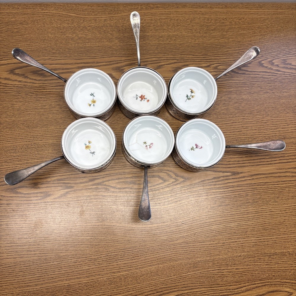 Antique 6 E.G. Webster & Son 1900s Silver Plate Ramkin Springer Austria Holders