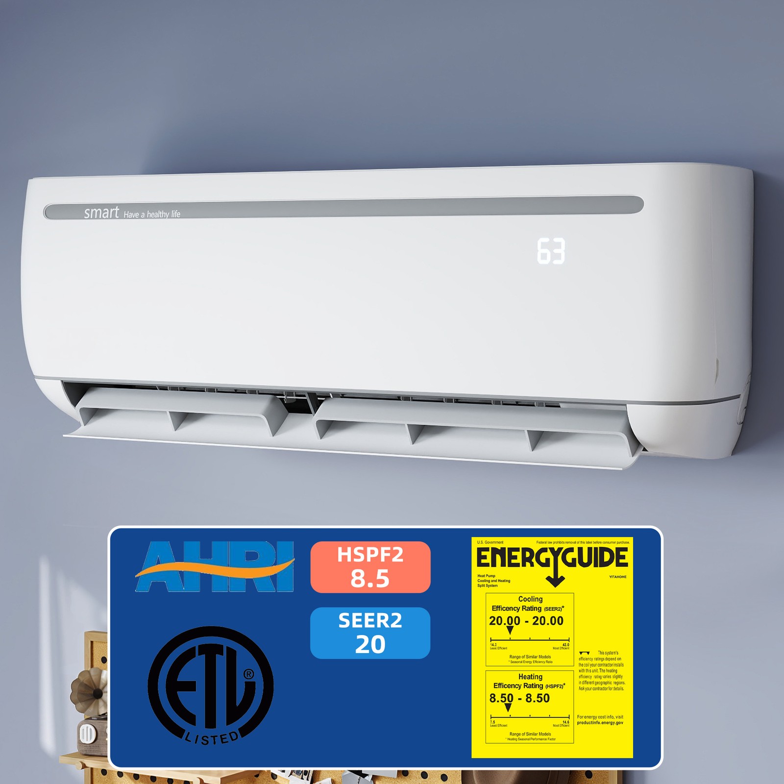 20 SEER2 12000 BTU Mini Split Air Conditioner & Heat Pump Ductless Design