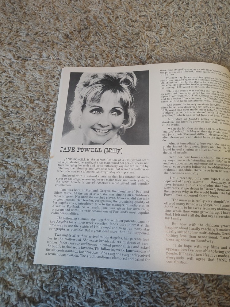 JANE POWELL "SEVEN BRIDES FOR SEVEN BROTHERS" 1978 PROGRAM PLAYBILL