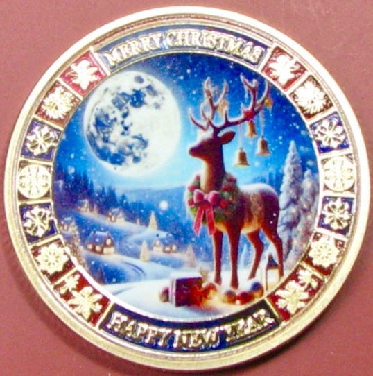 Merry Christmas. Challenge Coin. 1.50". e01C.