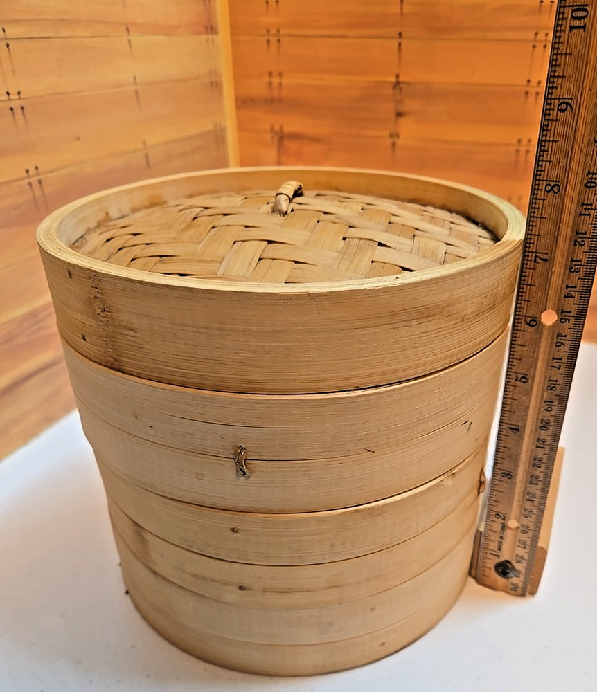 Three-Tiered Woven Bamboo/Ratan Steamer