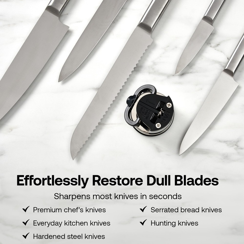 Silver Knife Sharpener with PowerGrip Suction for Effortless Kitchen Use