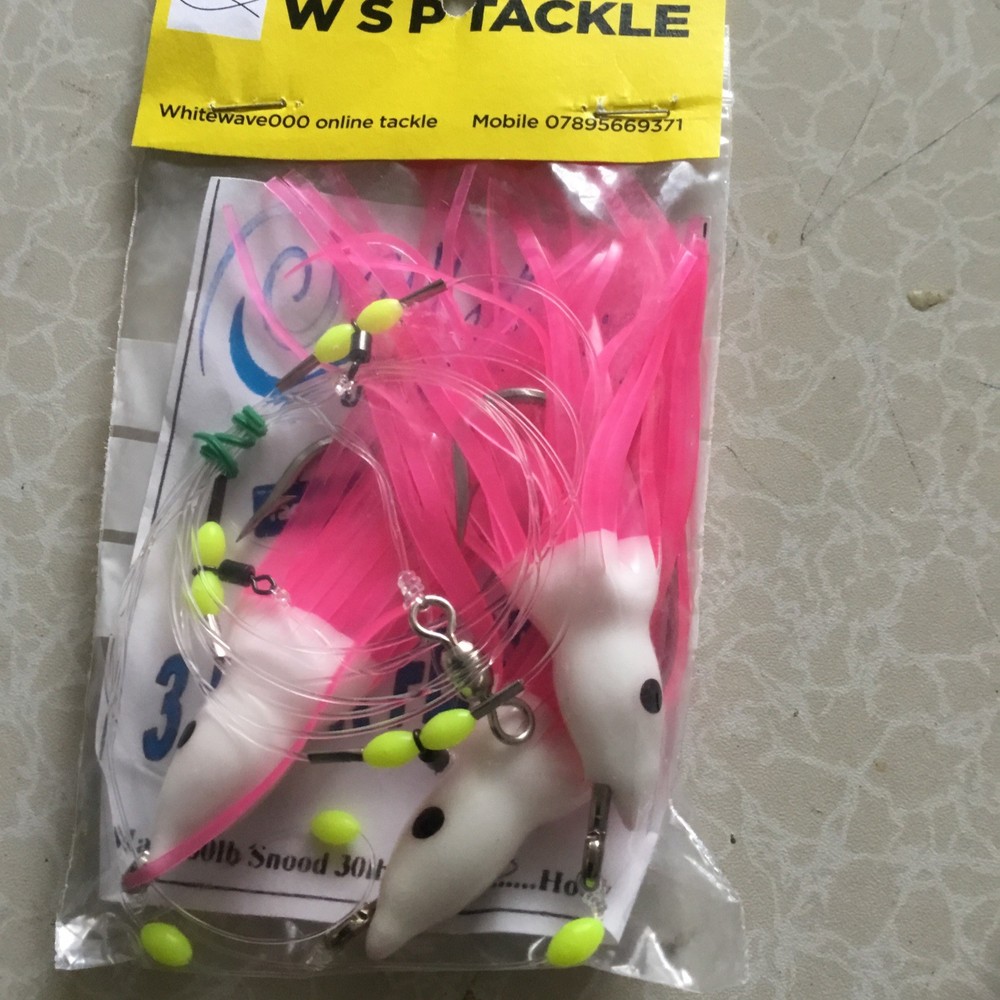 Cod Pollock 3 Hook  Flapper Rig 8/0Hooks  White Head Pink Muppet  6” Lures