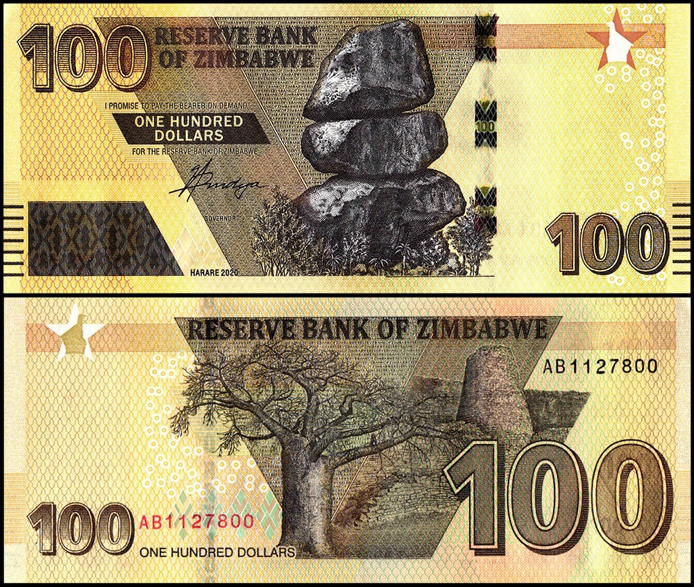 Zimbabwe 100 Dollars, 2020, P-106, UNC