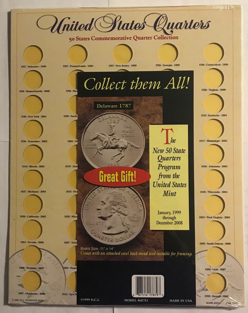 11 X 14 STATE QUARTER BOARD WITH EASEL BACK STAND & SUITABLE FOR FRAMING *GIFT*