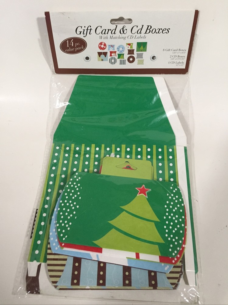 8 Christmas Gift Cards & 2 CD Boxes W 4 Labels (14 Pack)