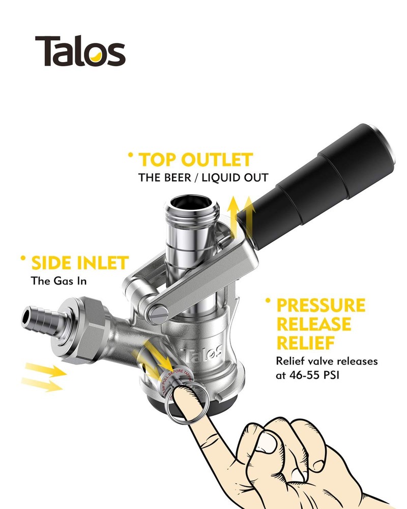 Talos BF KT85D-L D System Keg Tap Coupler, 304 SS, Silver