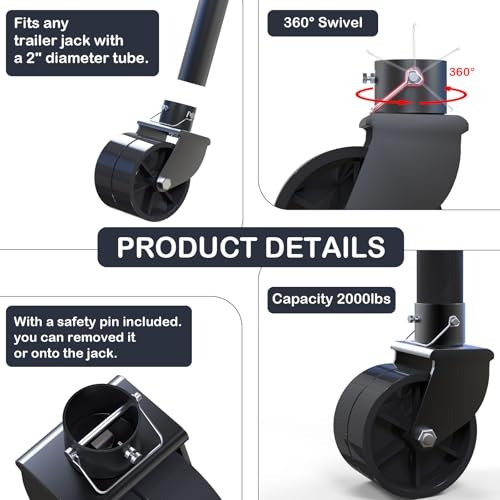 6" Replacement - 2000lbs Capacity Dual Swivel Caster Wheel Trailer Jack Wheel