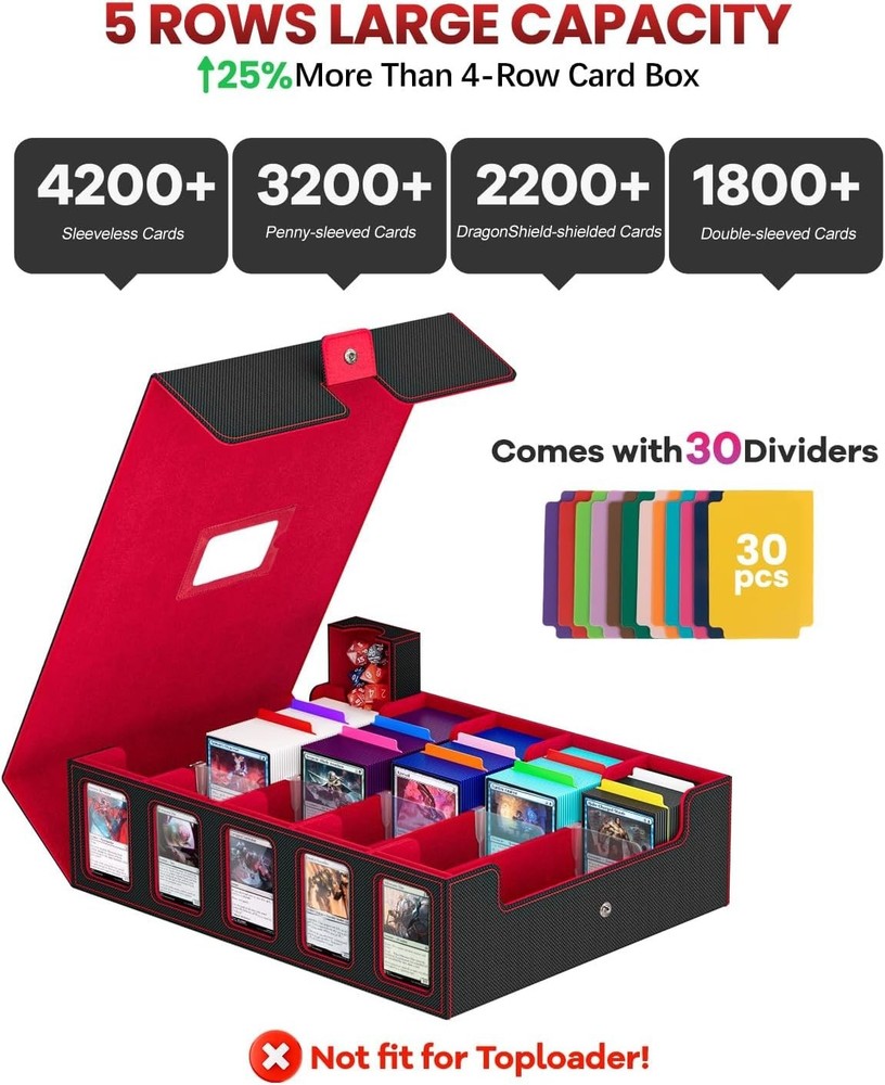 Trading Card Storage Box, 5 Row Card Deck Case with Commander Display & Porta...