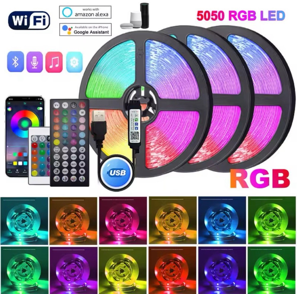 RGB 5050 LED Light Strip Multicolor USB Smart Control Bluetooth Wi-Fi 5m-30m