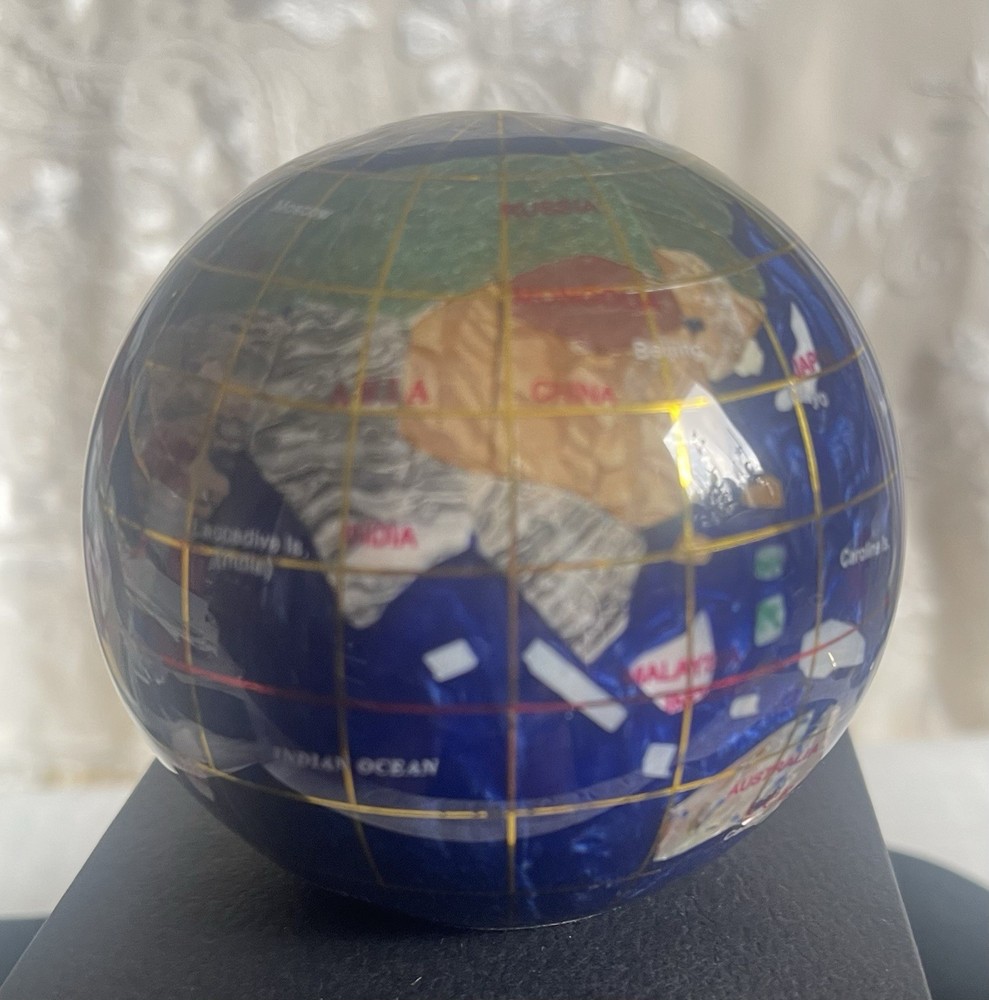 Gorgeous Multi Gemstone Globe Paper Weight Blue
