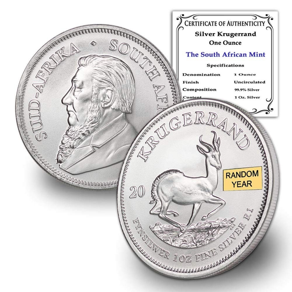 Random 1 oz Brilliant Uncirculated Silver Krugerrand - Certified Authentic