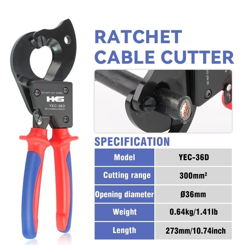 Heavy Duty Ratchet Cable Wire Cutter for Electrical Aluminum Copper Multi-core C