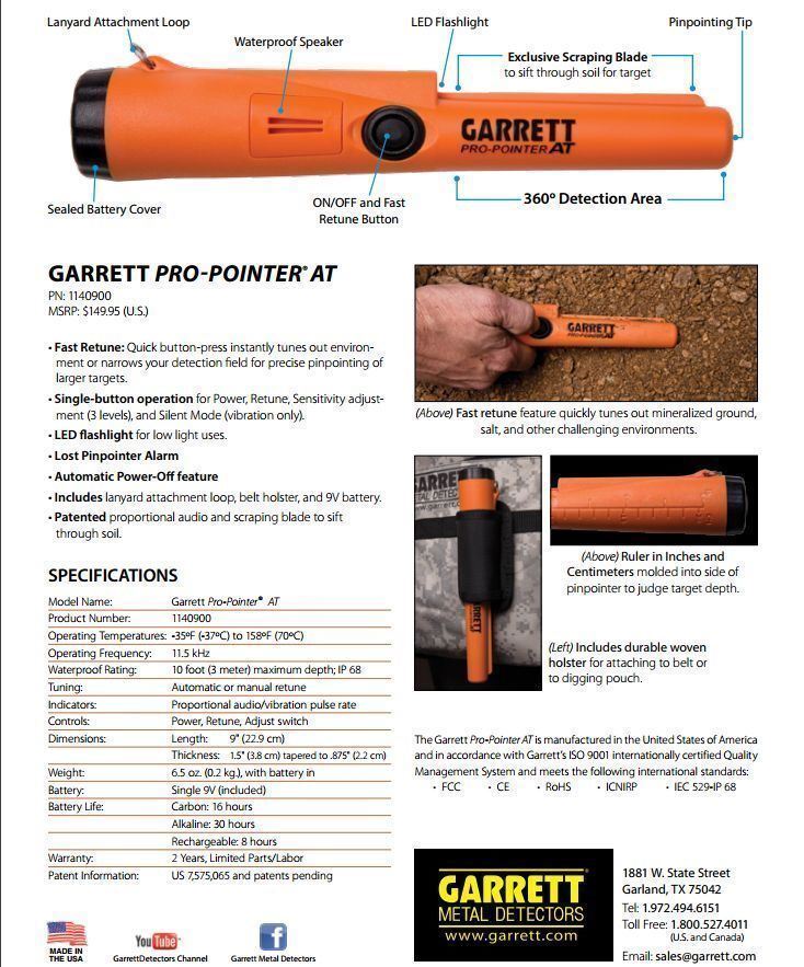 Garrett Pro Pointer AT Pinpointer Metal Detector + Camo Pouch + Edge Digger