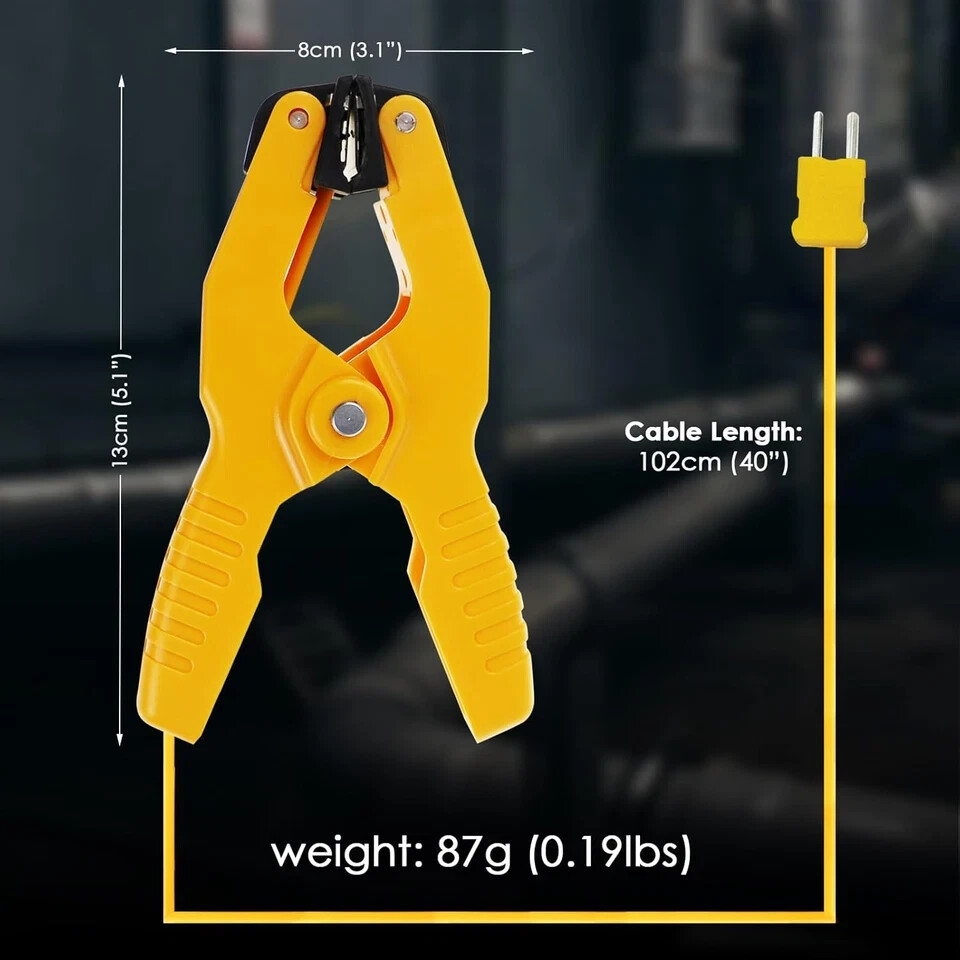 HVAC K-Type Thermocouple Thermometer Clamp Probe, Pipe Temperature Sensor