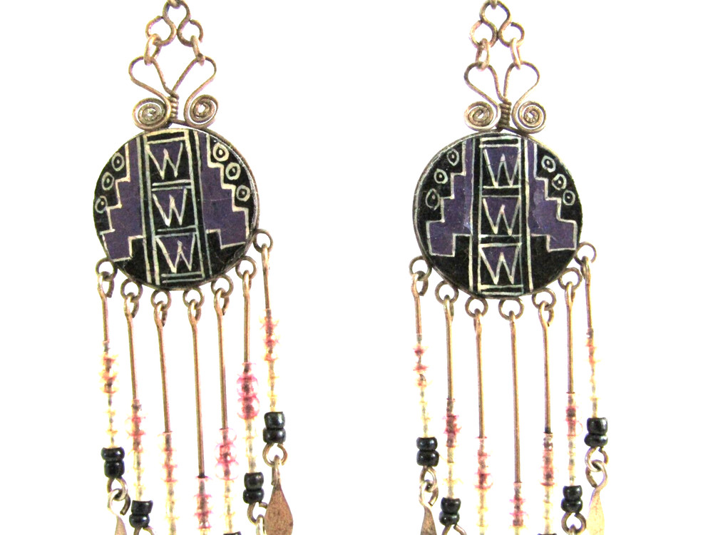 Handmade Hand Painted Boho Beaded Drop Dangle 3.5" Hook Earrings