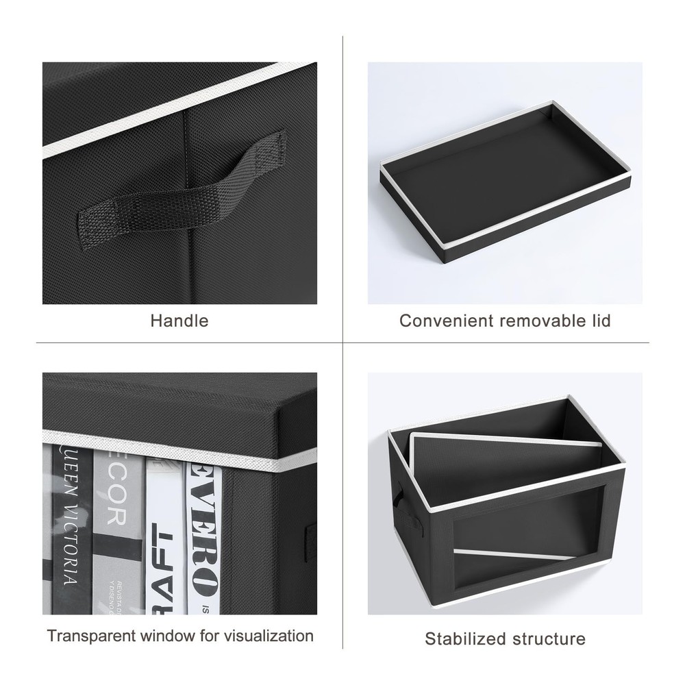 Homsorout Storage Boxes with Lids - 4 Pack Fabric Clear Window Storage Bins, ...
