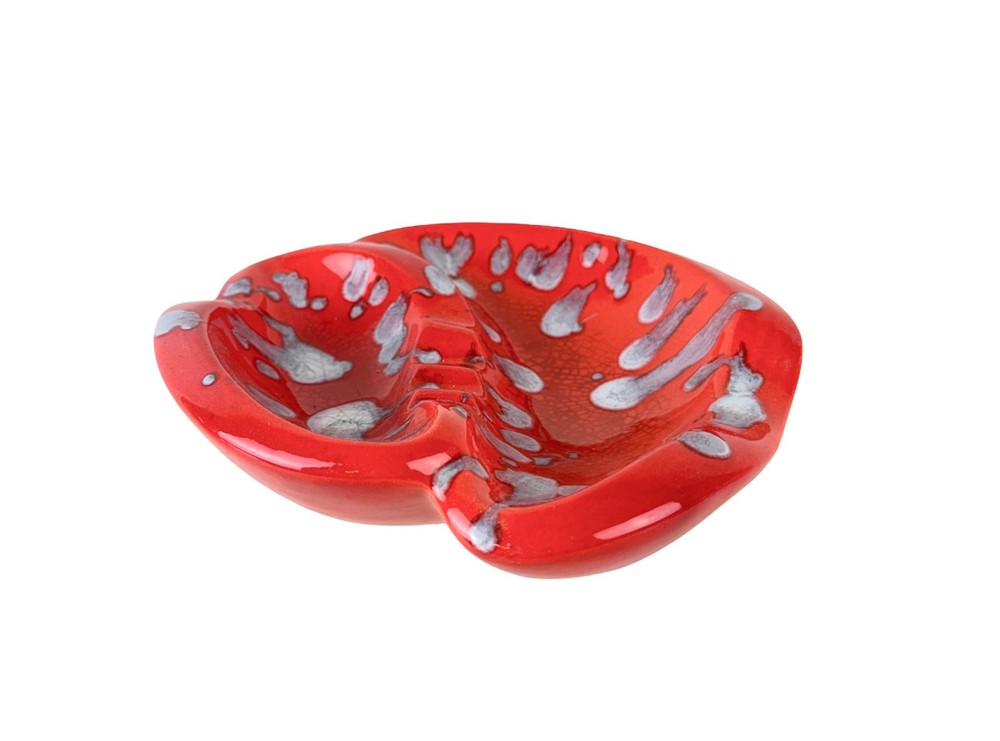 Spectacular MOD Orange & Gray Blob Glazed Ceramic Freeform Shape Ashtray MCM