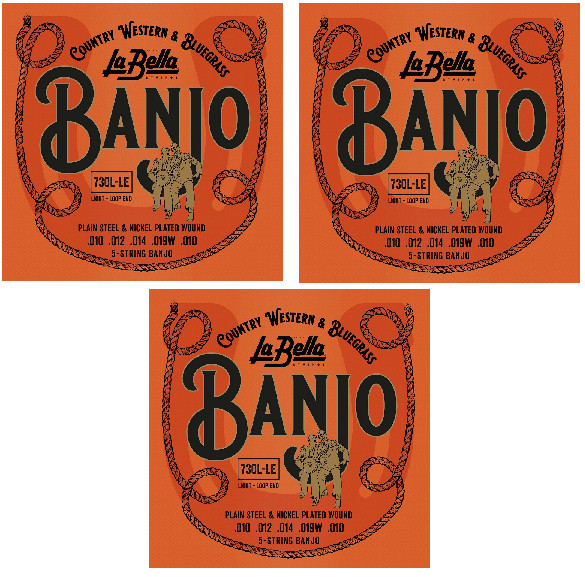LOT OF 3 LABELLA 5-STRING BANJO STRING SET NICKEL WOUND LOOP END LIGHT 730L-LE