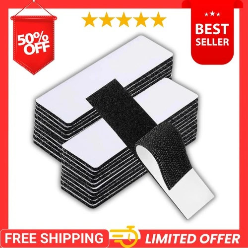 20 Sets Sticky Back Fastener Heavy Duty Hook & Loop Adhesive Strips 1x4” Black