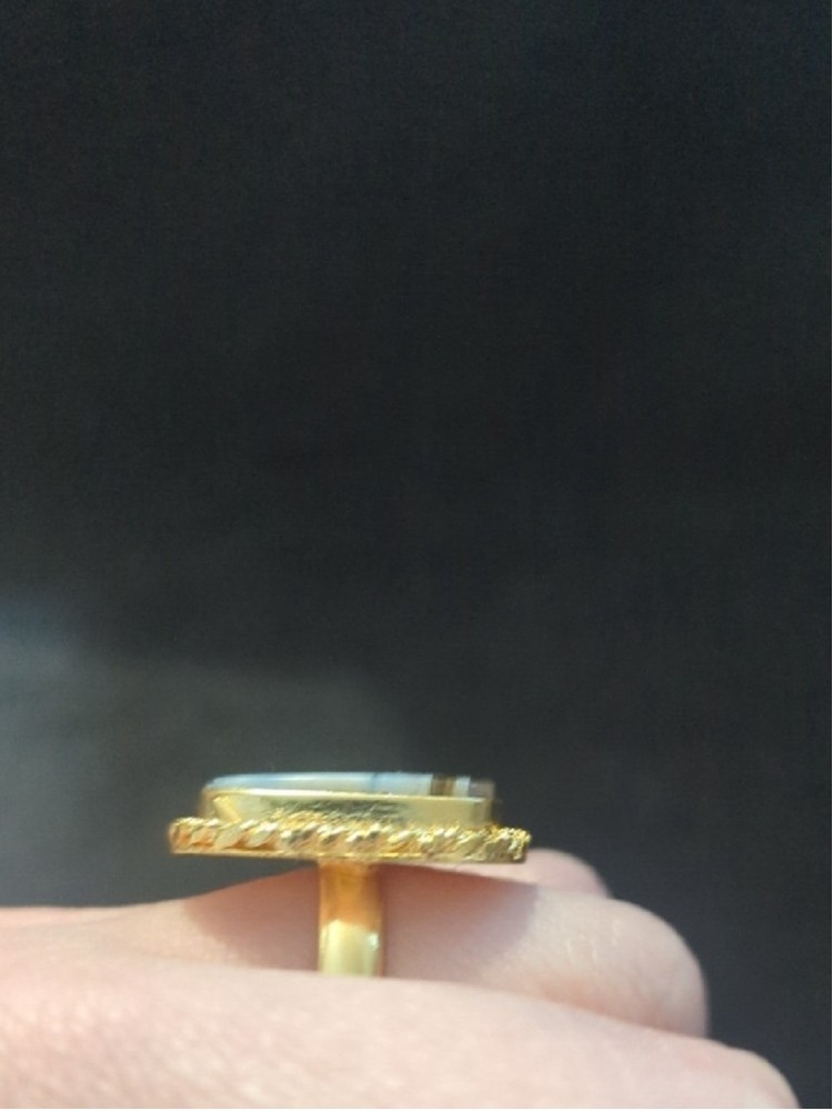 Gold Tone Blue Grey Owyhee Opal Gemstone Square Statement Ring - Size 9.5