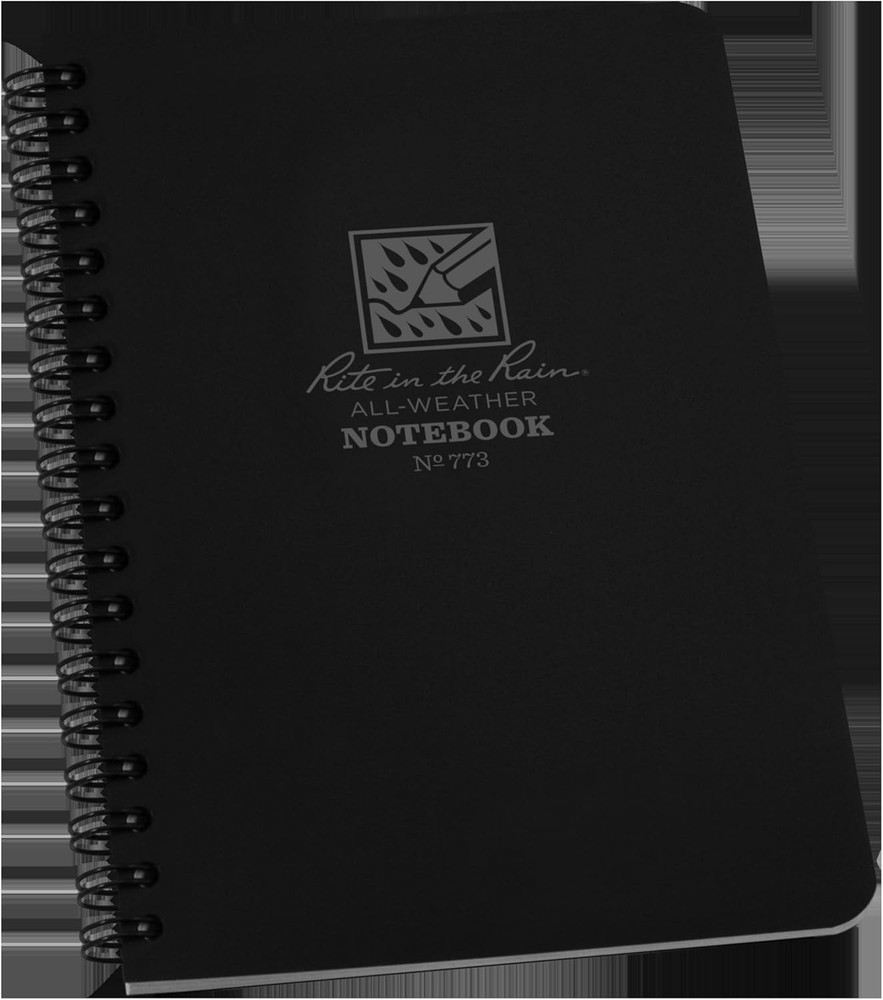 Weatherproof Side Spiral Notebook, 4.625" x 7", Black Cover, Universal Pattern (