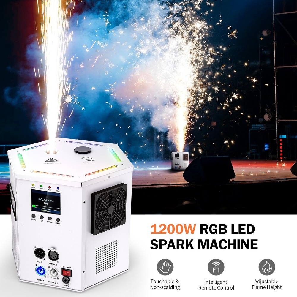 1200W Cold Spark Machine Stage Effect DMX Firework with Wireless Remote Control