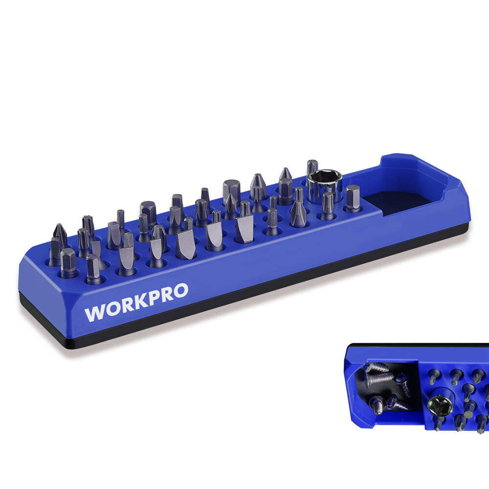 WORKPRO Magnetic 1/4 Hex Bit Organizer Screwdriver Drill Bit Holder Storage Tray