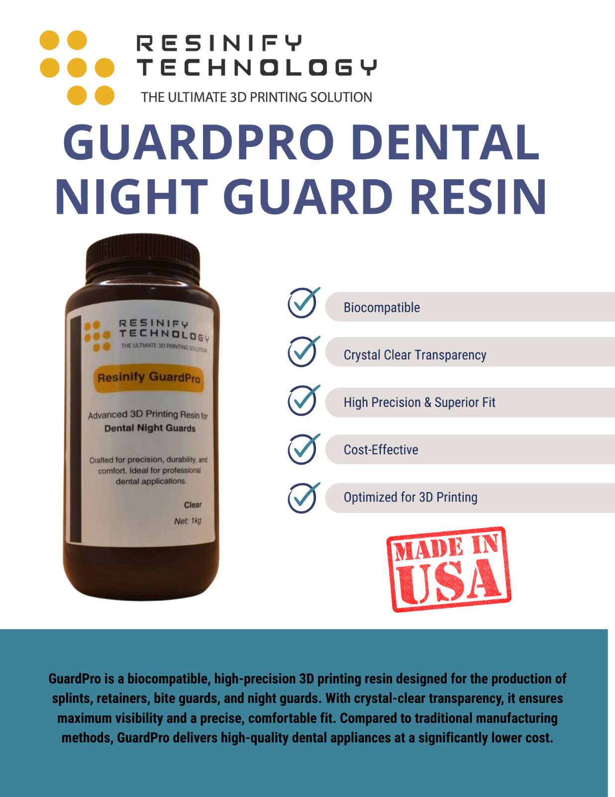 Clear Dental Resin for Splints/Guards - Biocompatible | ISO Certified | USA