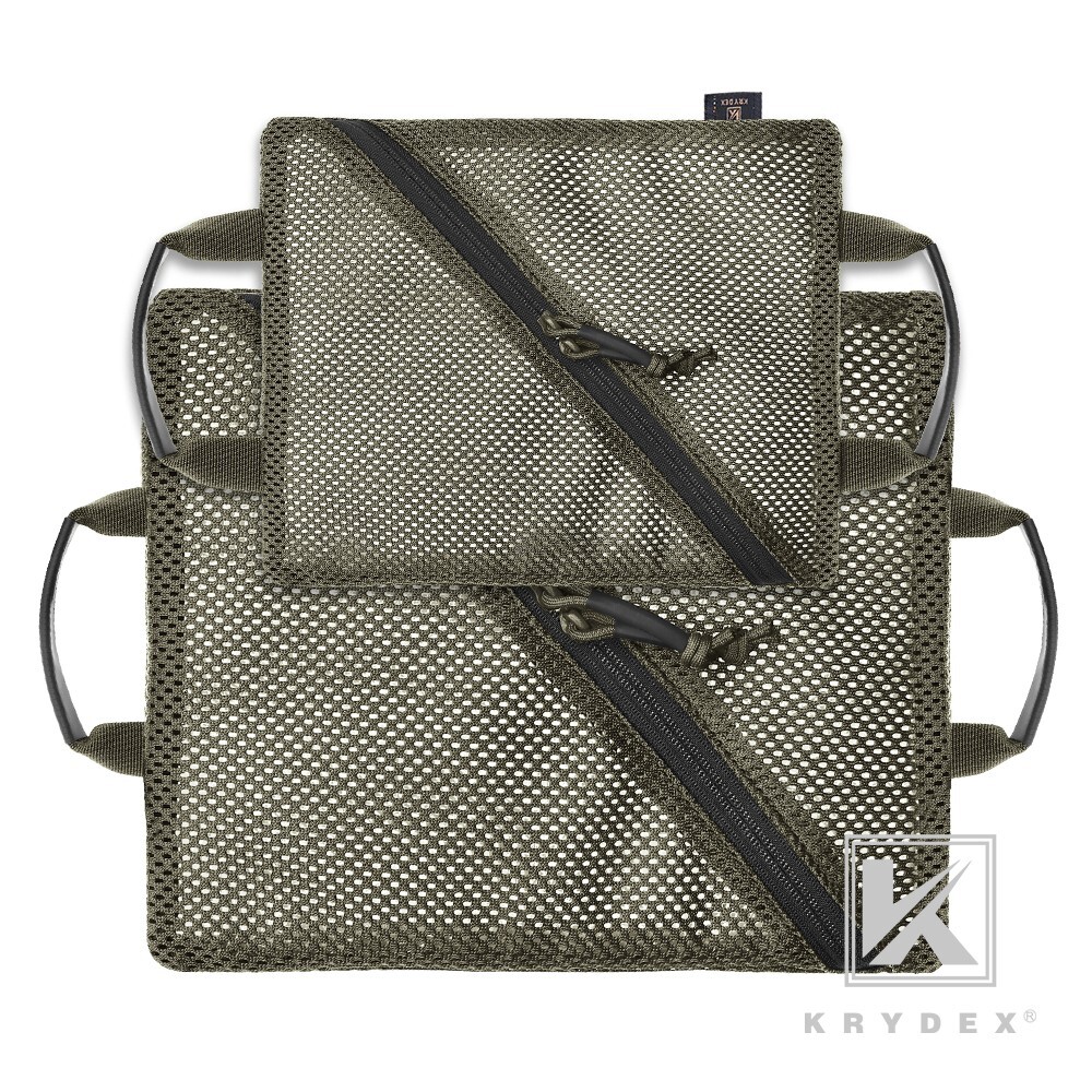 KRYDEX 2pcs Tactical Mesh Pouch Set Modular Storage Organizer Pockets Green BK